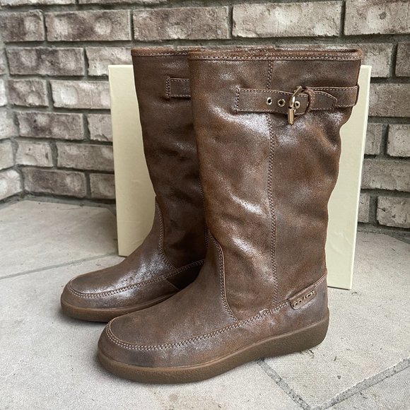 COACH TANESHA SUEDE SHEARLING Women's 7 After Ski Boot Metallic Gold Winter - Picture 3 of 16